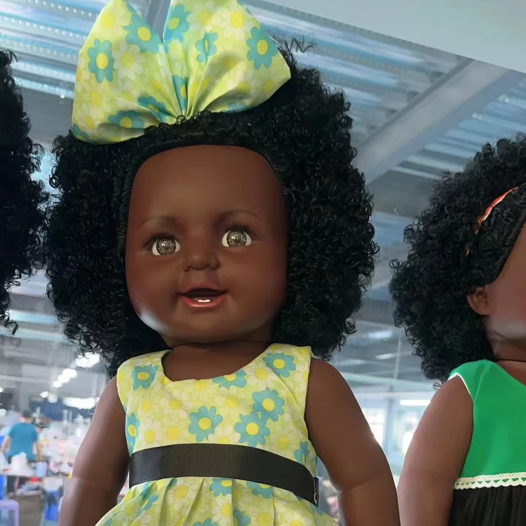 Wholesale 19inch 48cm vinyl african ponytail black baby doll new fashion dress manufacturer  in China