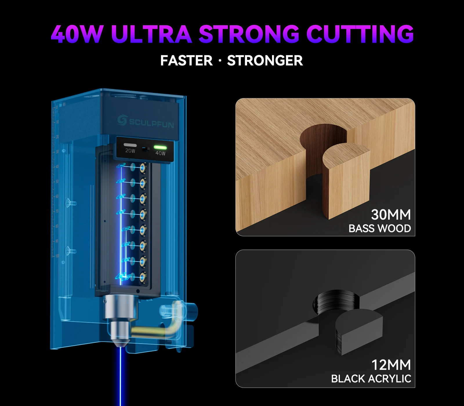 SCULPFUN SF-A9 Wood Laser Engraver CNC Desktop 40W Lazer Engraving and Marking Machine for Leather Plastic