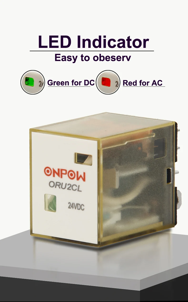 8-Pin 10A/110VAC  Electrical Power Relay, Copper Coil with Socket Base, LED Indicator, DPDT 2NO 2NC