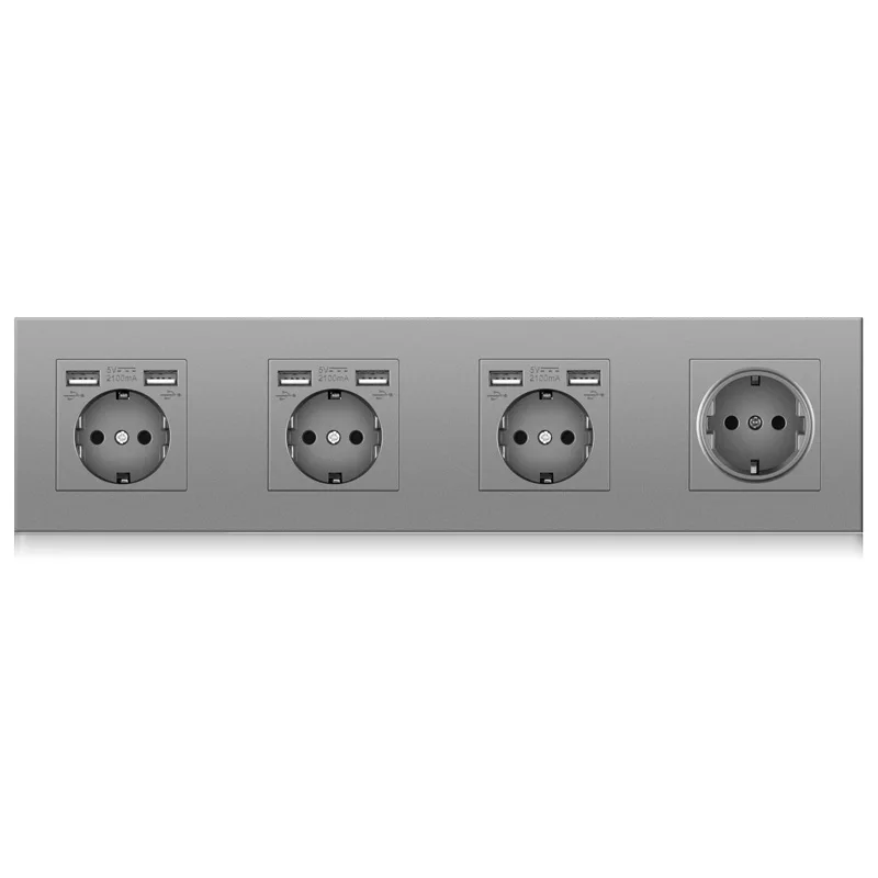 Professional switch factory German plastic panel 4 Gang wall socket with 6 USB outlets