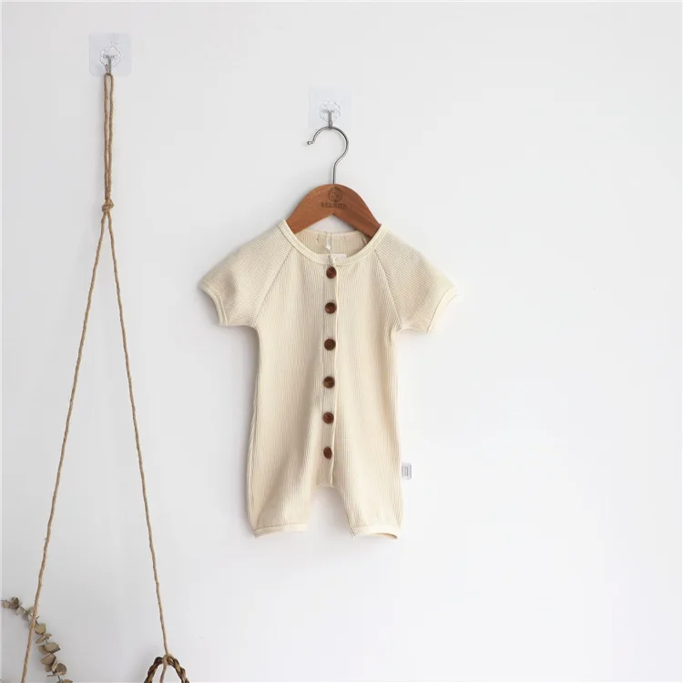 High Quality Summer Newborn Baby Romper Short Sleeved Knitted Cotton Waffle Baby One-piece Jumpsuit Children Clothes
