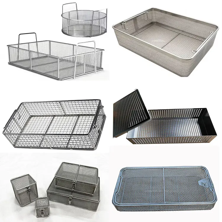 Factory OEM SS304 316 Stainless steel storage baskets woven metal basket thick drain basket for cleaning and disinfection