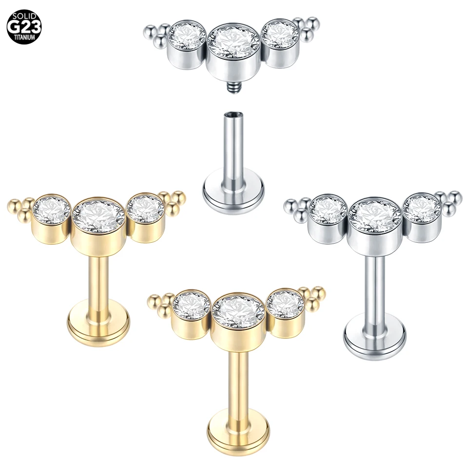 ASTM F136 Titanium 16G Internal Threaded CZ Labret Monroe Lip Piercing Ear Cartilage Tragus Piercing Earring Studs Jewelry