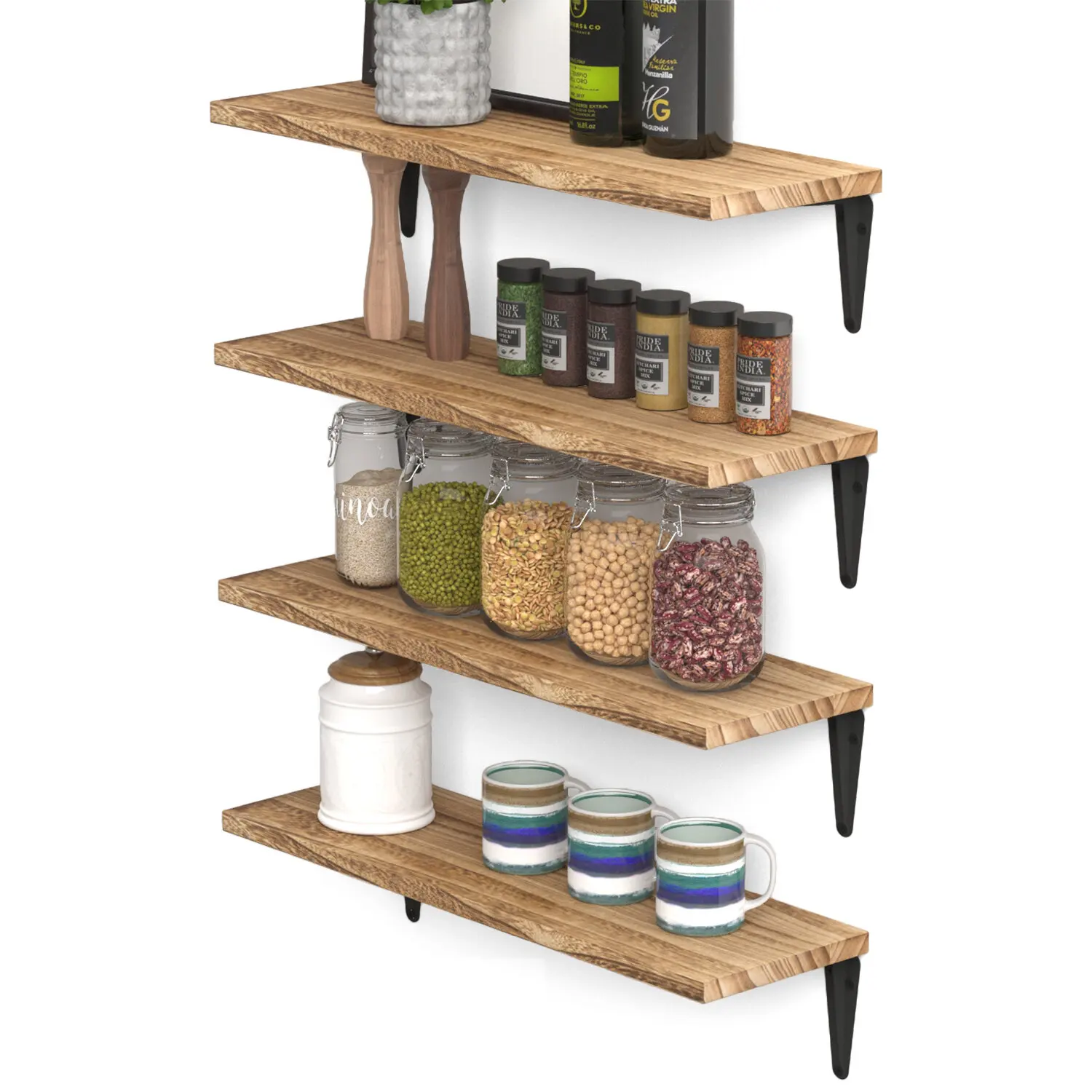 storage holders racks kitchen Tanggula Suspended metal bracket floating wall frame wood