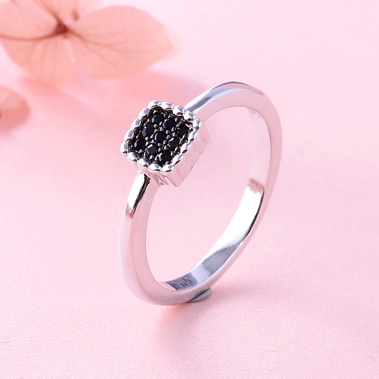 Nickel Lead Free Italian Design Engagement Rings Beautiful 925 Sterling Silver Black Diamond Ring