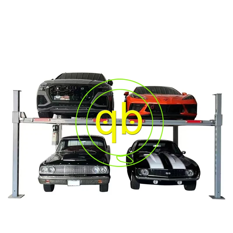 4 Four Post 2 Level Double Cars Wide Hydraulic Car Parking Lift System Vehicle Mechanical Vertical Garage Dual Stacker Equipment