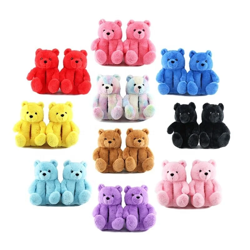 Teddy bear slippers 2021 wholesale winter warm plush new style slippers house lovely black teddy bear slippers for women girls