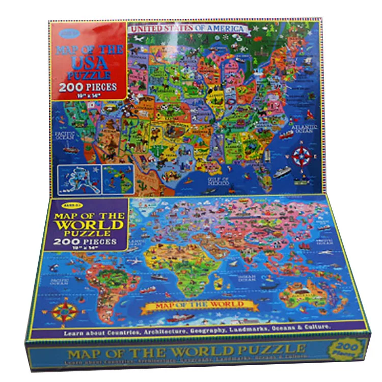 
Educational Kid World and USA Map 200 Pieces Paper Jigsaw Puzzle Game Toys 