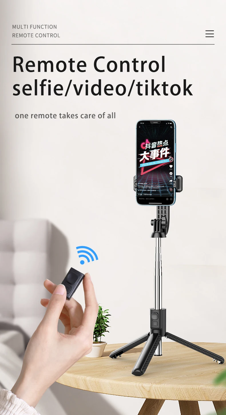New Portable Wireless TikTok Detachable Remote V01 Portable Extendable Tripod Selfie Stick With Ring Light