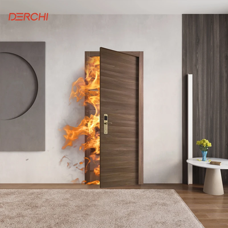 DERCHI High quality slab door low price unpainted soundproof fireproof wooden bedroom door