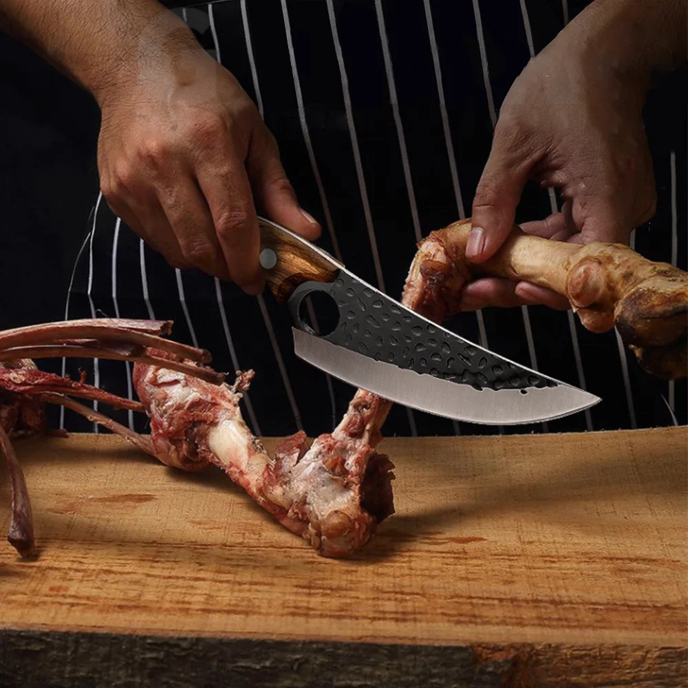 6 Inch Butcher Boning Chef Knife with Solid Wood Handle Handmade Forged Knife Kitchen Camping Cooking Slaughter Knife