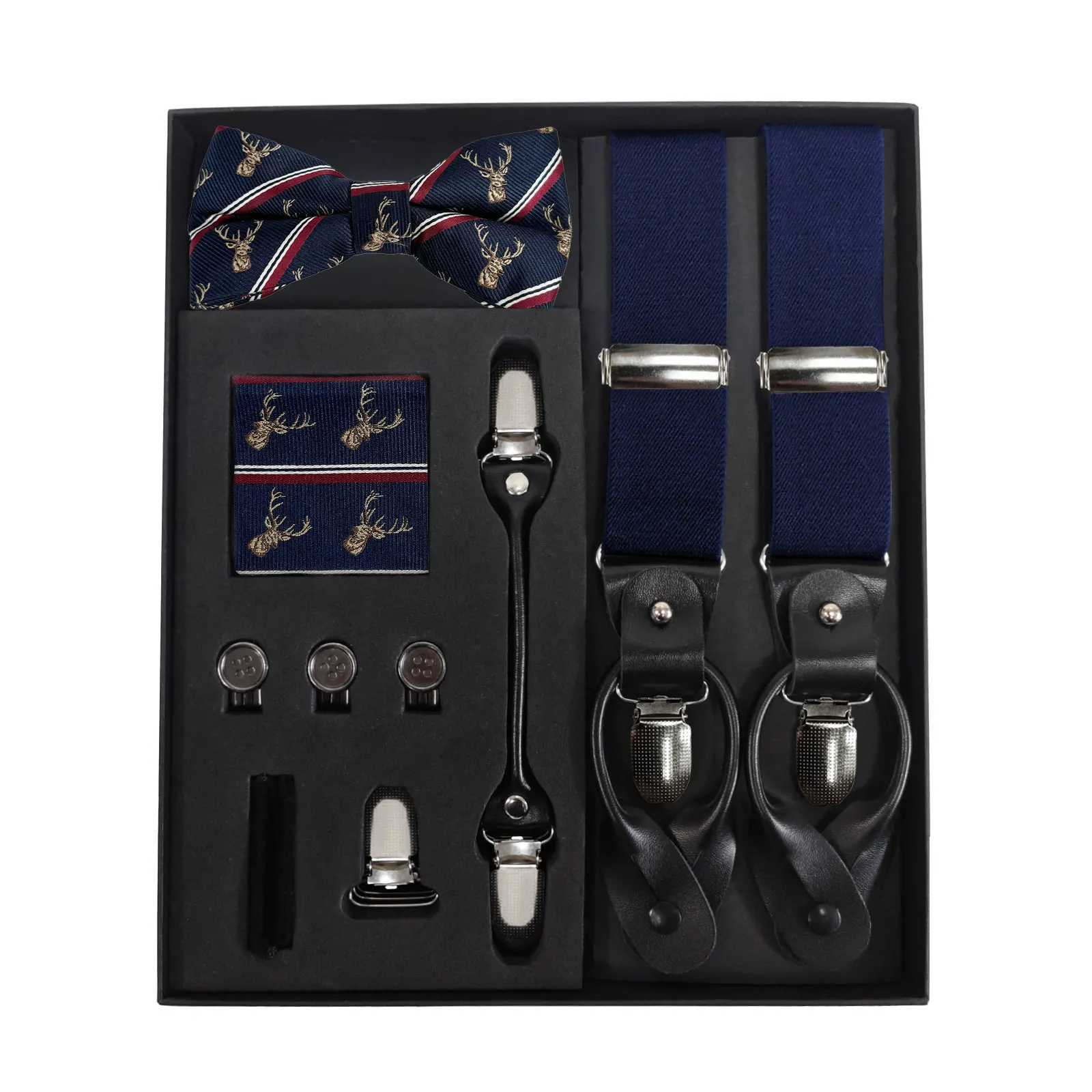 Iron button Christmas Suspenders and Bow Tie Sets for Men With cufflinks and Strap accessories for Wedding,party and Business