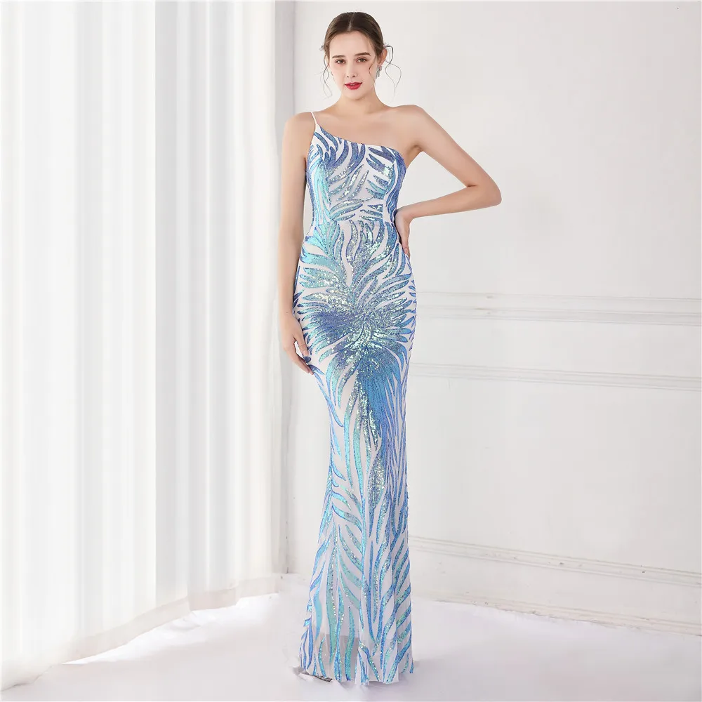 19112#  Sexy Long Toasted Bride New Bead Style Glitter Fairy Girl Party Evening Dress