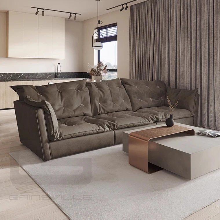 Modern Italian minimalist style customization living room sofa large frosted fabric feather soft sofa couch