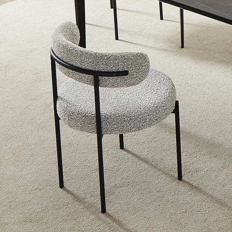 Italian Dinning White Boucle Fabric Upholstered Dining Room Chair