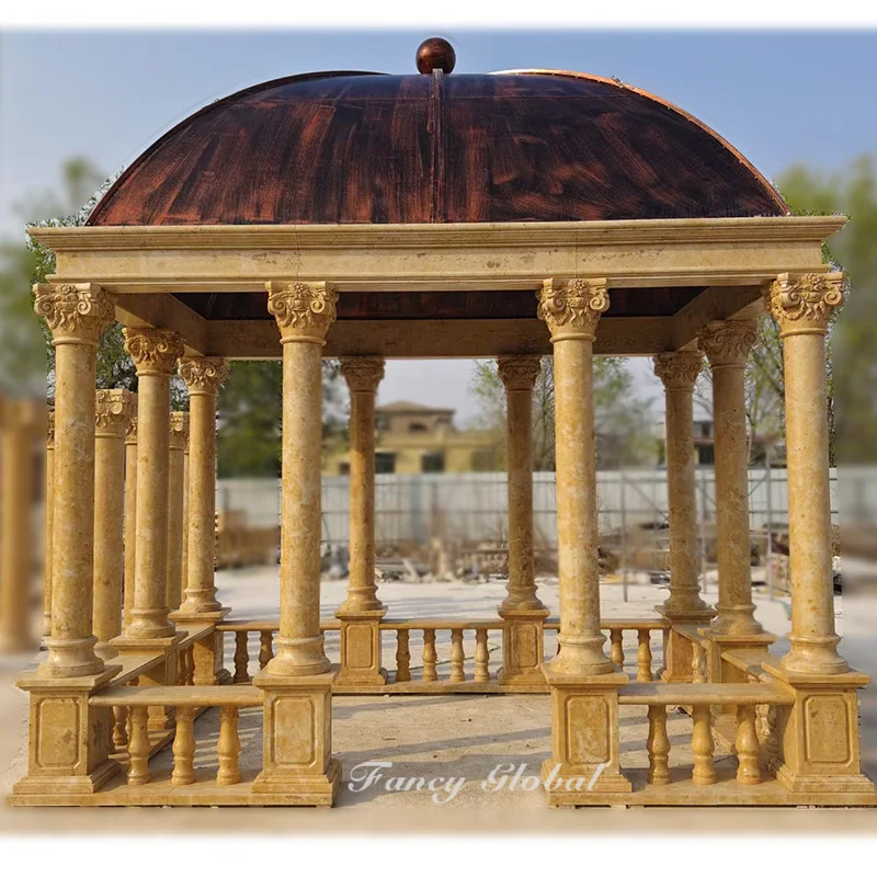 Square Greek Marble Garden Gazebo Large Outdoor With Corridor