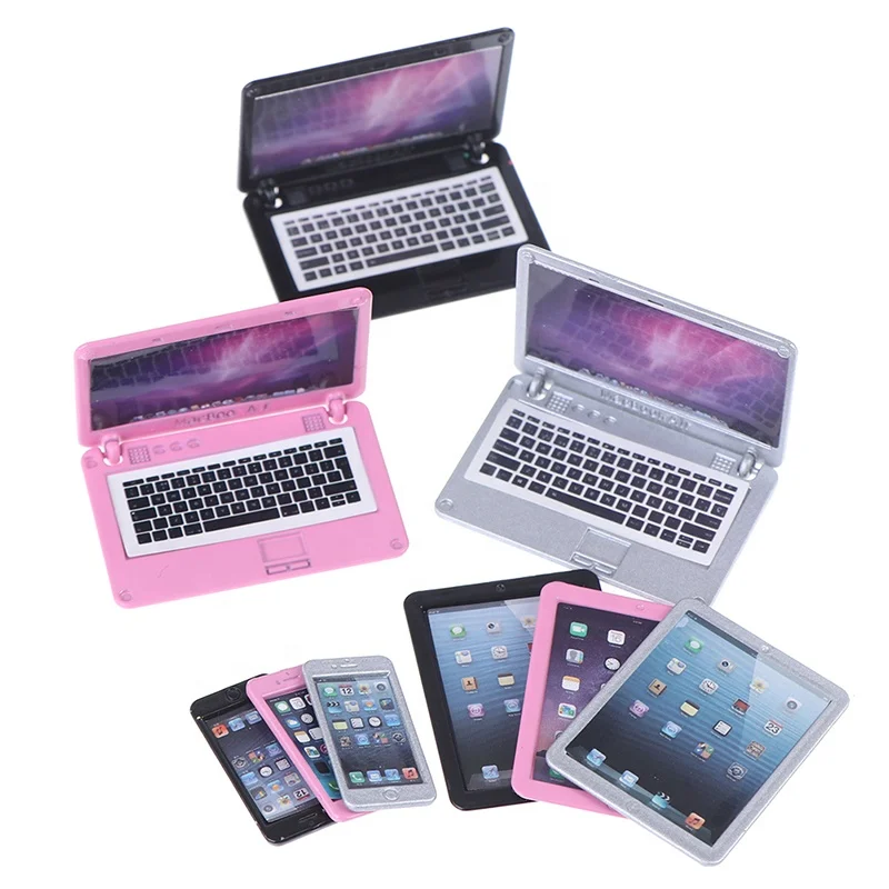 Simulation Mini Laptop Computer Tablet Cell phone Dollhouse Miniature 1:12 Alloy Crafts Dollhouse Decor DIY Accessories