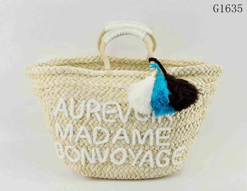 Europe Basket Market Recycled Straw Bag Natural Raffia Luxury Fringe Bag Straw Corn Basket Custom Logo