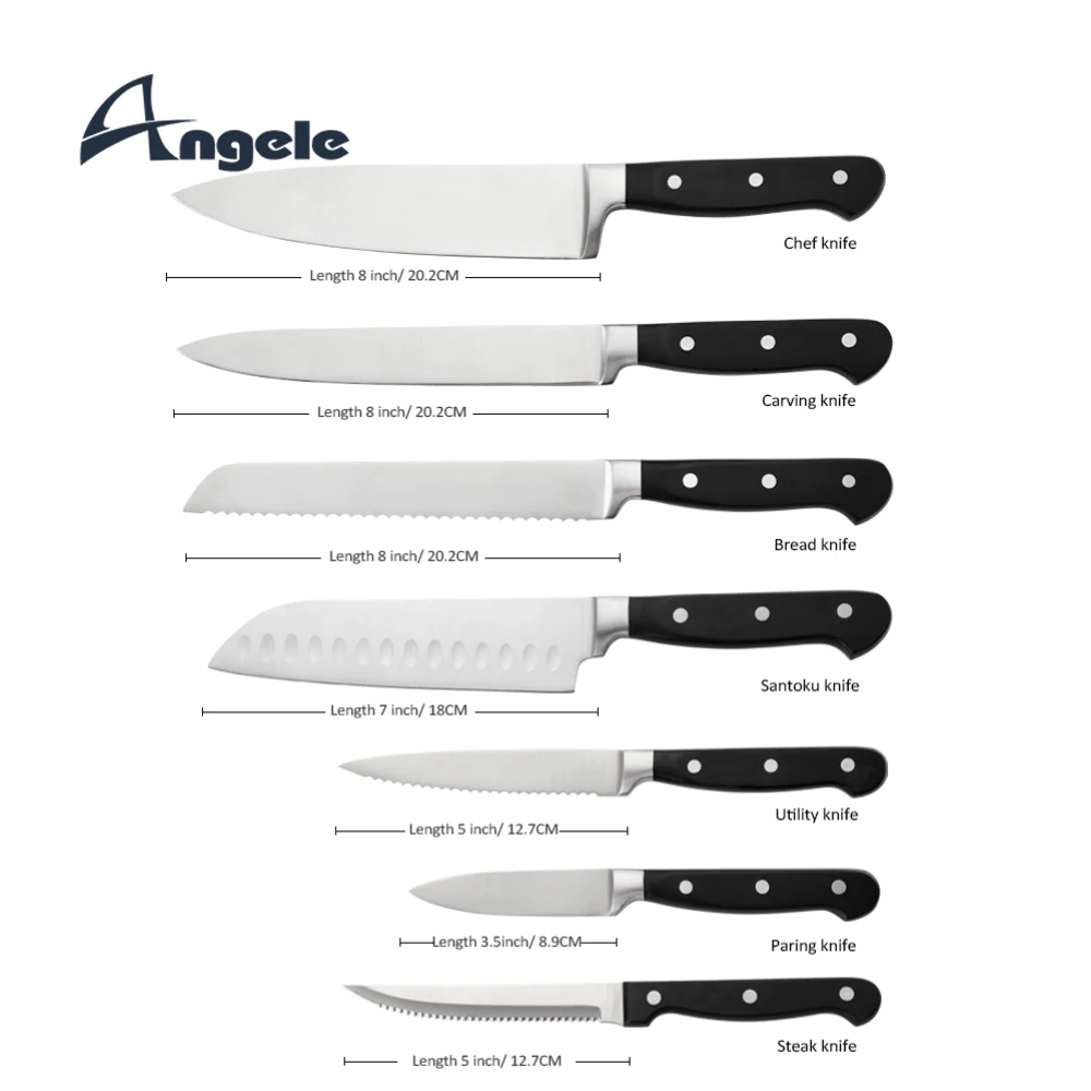 13pcs Kitchen Knife Block Set with Sharpener Stainless Steel Chef Knife with Plastic Handle