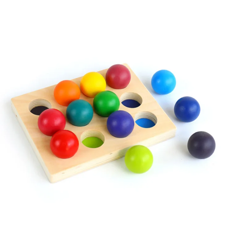High-Quality Colorful Wooden Rainbow Ball Toys for Kids 12 Colors to Enhance Color Recognition Skills and Playful Baby Toy