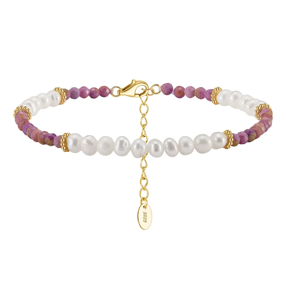 RINNTIN MPB02 минималистское многослойное Ювелирное Украшение 14K Золотая цепочка браслет с жемчугом Lucky фиолетовый слюдяной для женщин