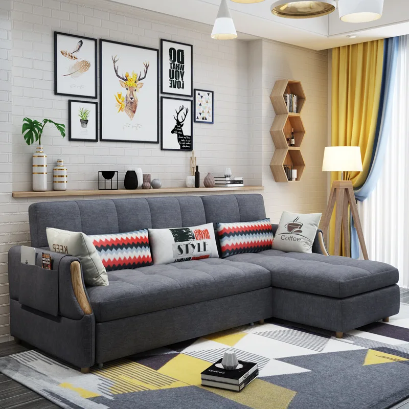 American Style Small Apartment Light Luxury Simple Modern Furniture Fabric Dual-Use Sofa Bed