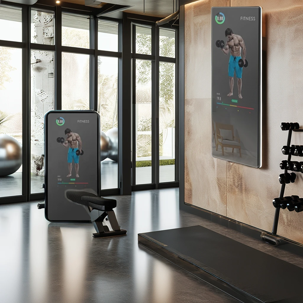AI-Powered LCD Display Touchscreen Home Gym Fitness Mirror Floor-Standing Smart Exercise Trainer