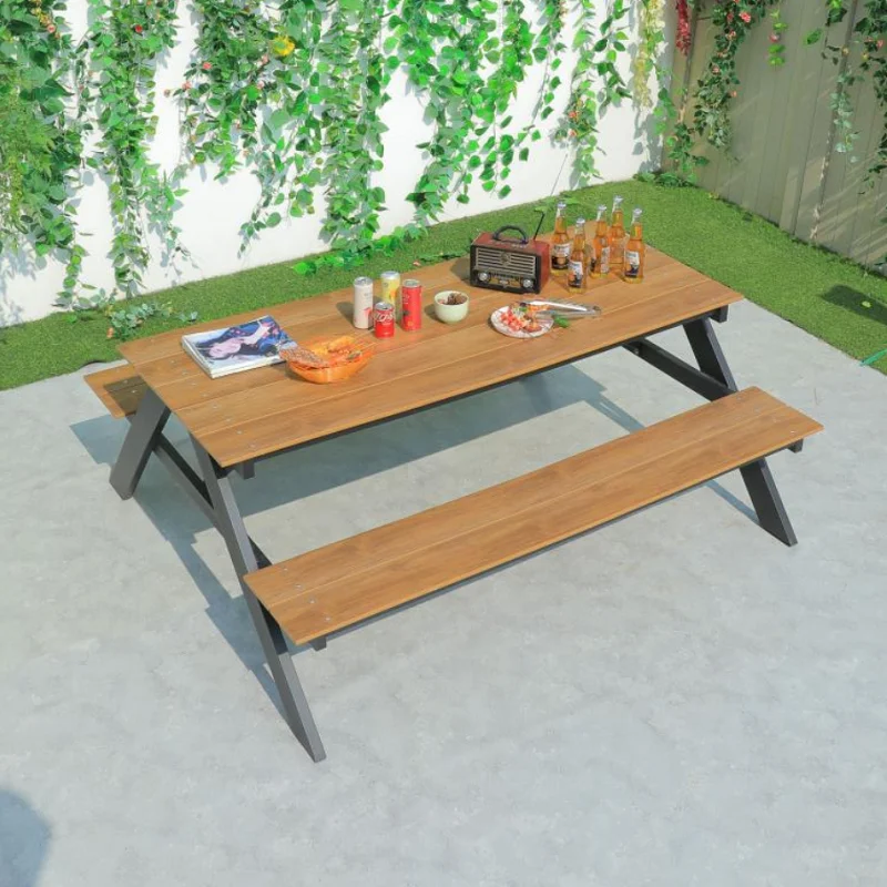 WPC Outdoor Furniture Plywood Garden Furniture Aluminum Picnic Table Set.Plastic Wood Table and Chair Park Bench