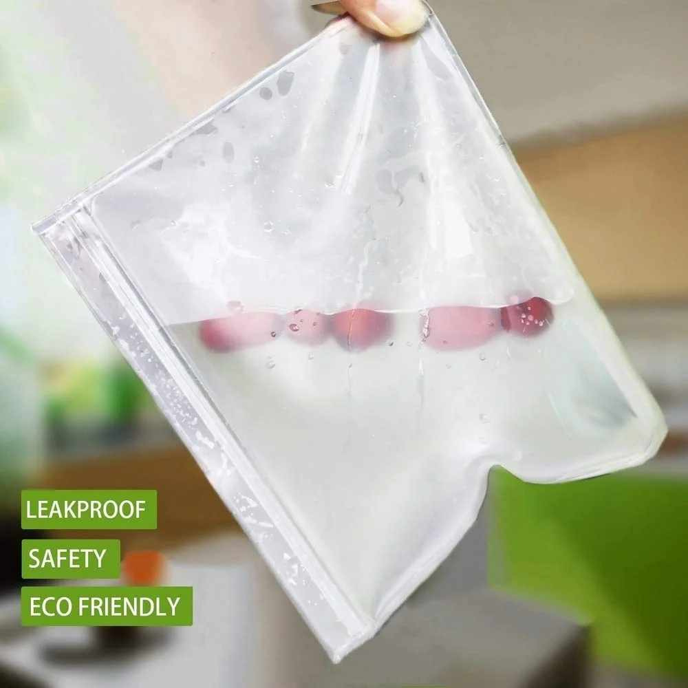 5 Sizes Available PEVA Food Bag Reusable Fresh-keeping Fruit And Vegetable Sealed Bag Silicone Leak-proof Food Storage Bag