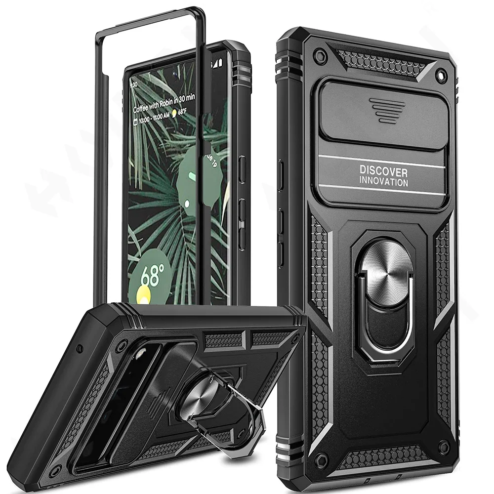 For Google Pixel 8 6 Pro with Slide Camera Cover 360 Full Body Military-Grade Phone Case Ring Kickstand Cover Funda Shell Cases
