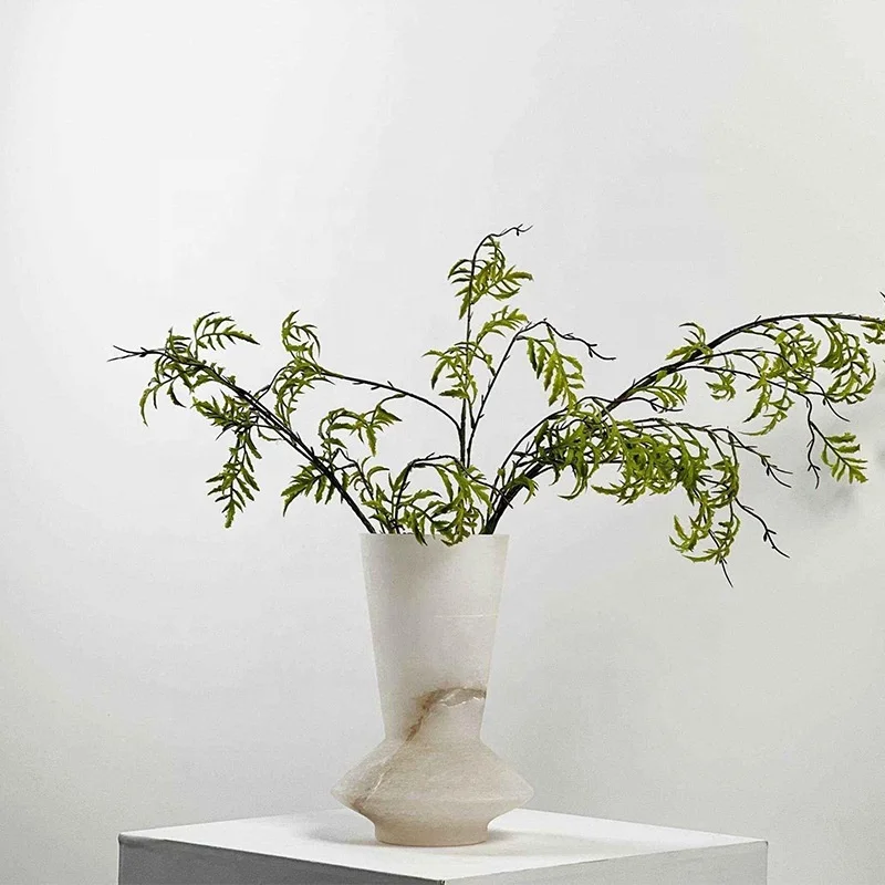 stonekocc Spanish Alabaster White Marble Stone Flower Vase Arrangement Room Hotel Bookcase Furnishings Decorative Ware Crafts