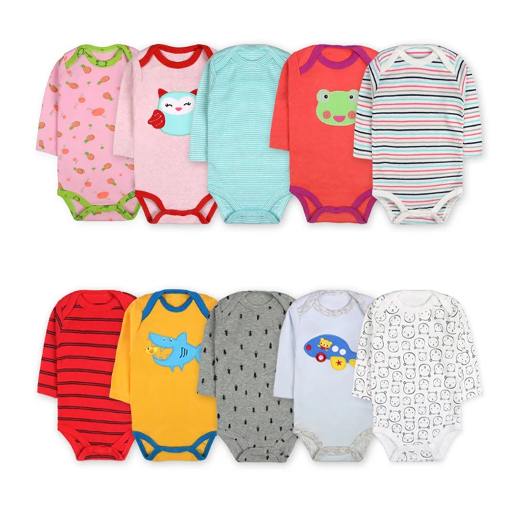 wholesale 5 in 1 long sleeve animal printed baby newborn infant bodysuits