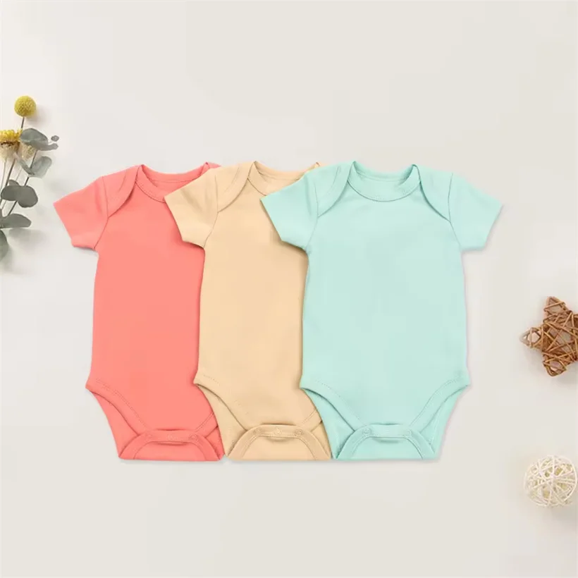 Gots Certified Baby Romper Babi Clothes 100 Organic Cotton Rompers Solid Color Newborn Body Bodysuit For Babies