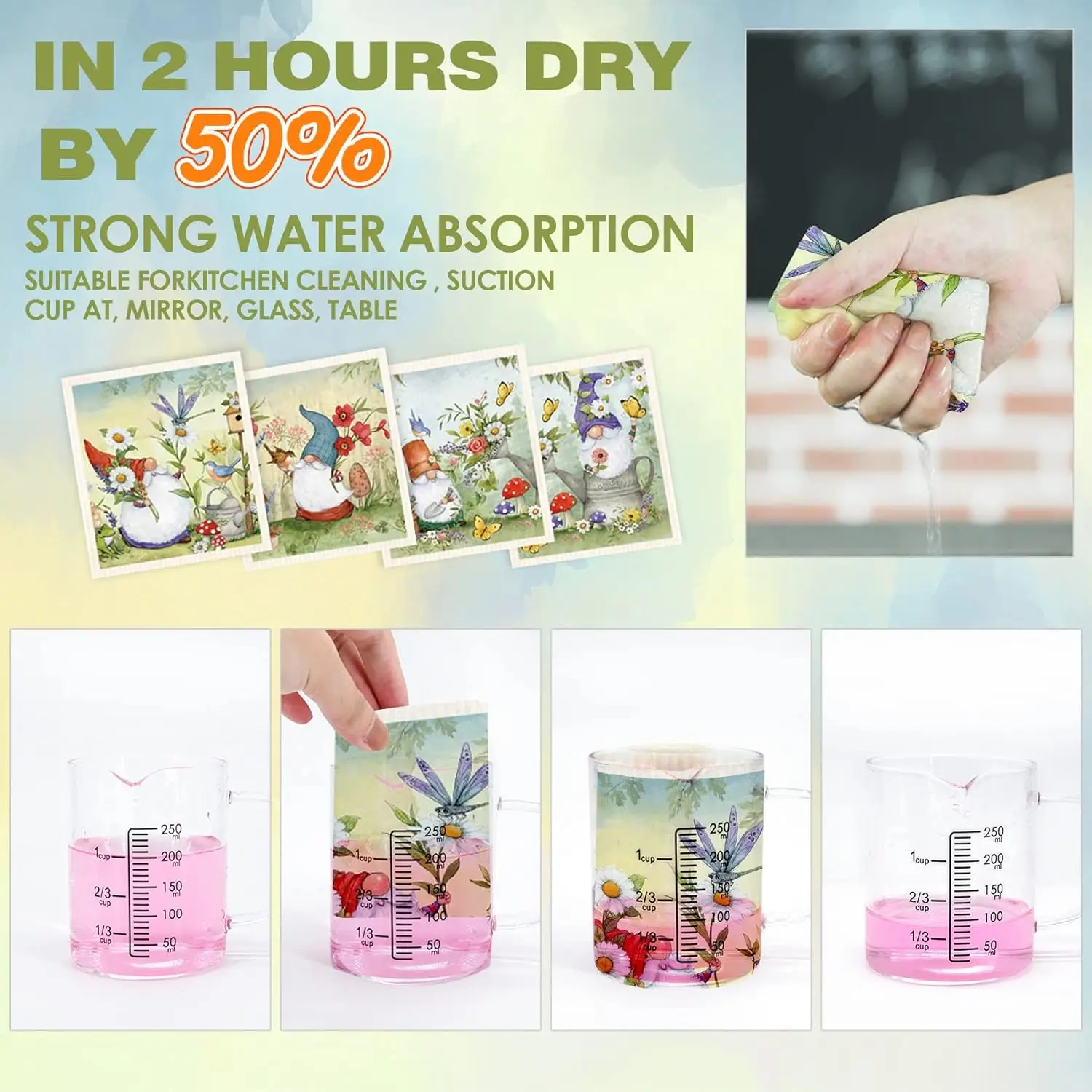 Biodegradable Scratch-resistant Reusable Cellulose Sponge Cloth Spring flower dwarf print pattern Swedish dish cloth