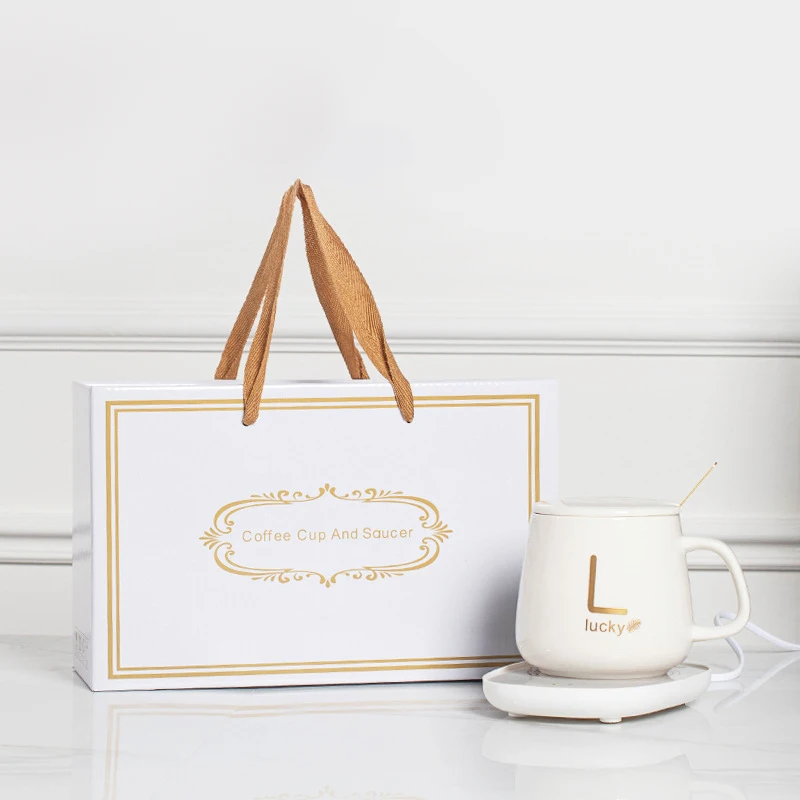 Direct from Manufacturer Custom 55 Degrees Thermostatic Porcelain Cups for Coffee Tea Smart Heated USB Charging Mug with Spoon