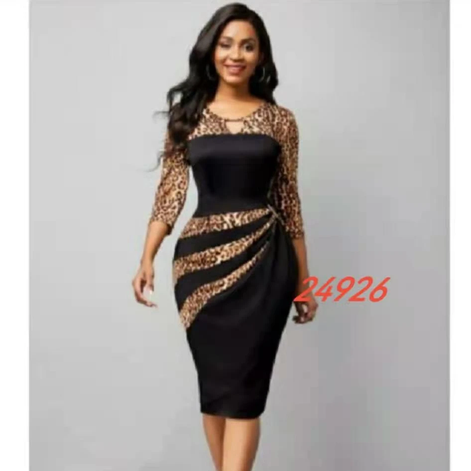 wholesale custom factory price O-neck Women Dresses Long Sleeves Slim Hip wrapped african Pencil Plus Size Office Lady Dress