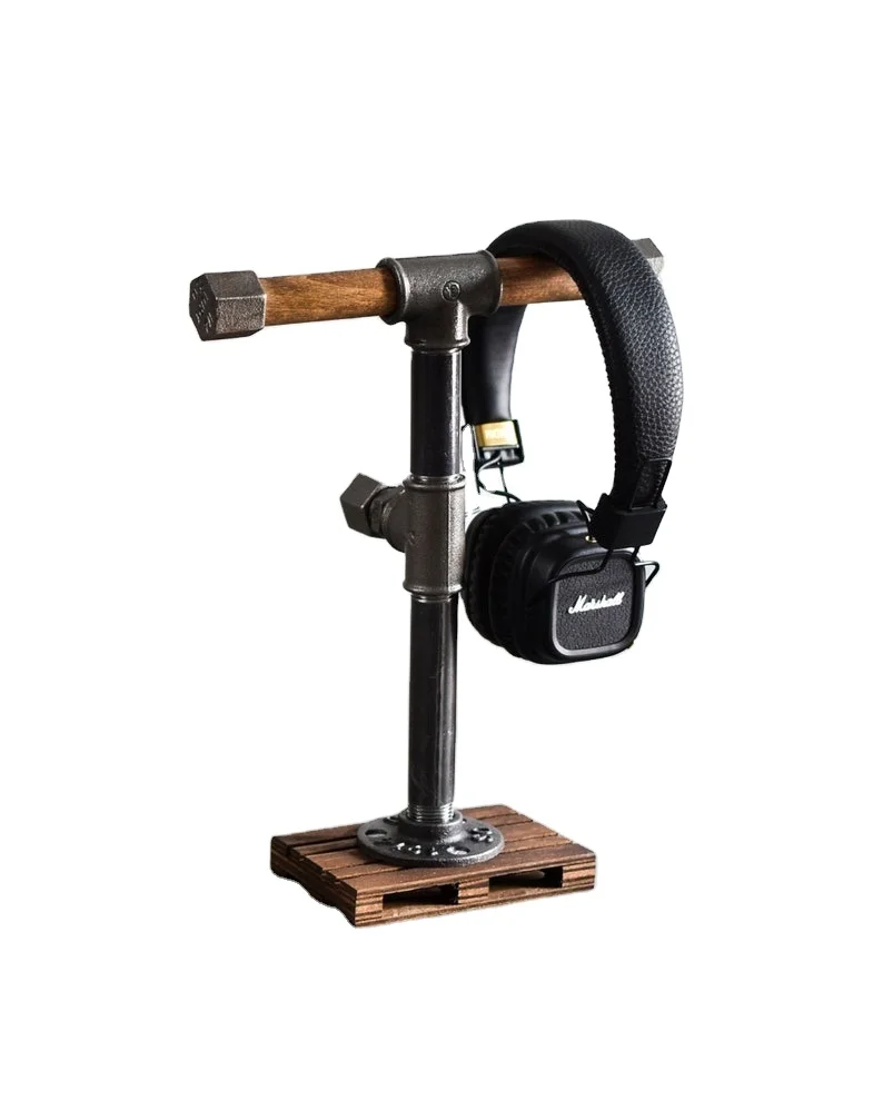industrial headphones stand hanger by water pipe holder for music lover loft gift