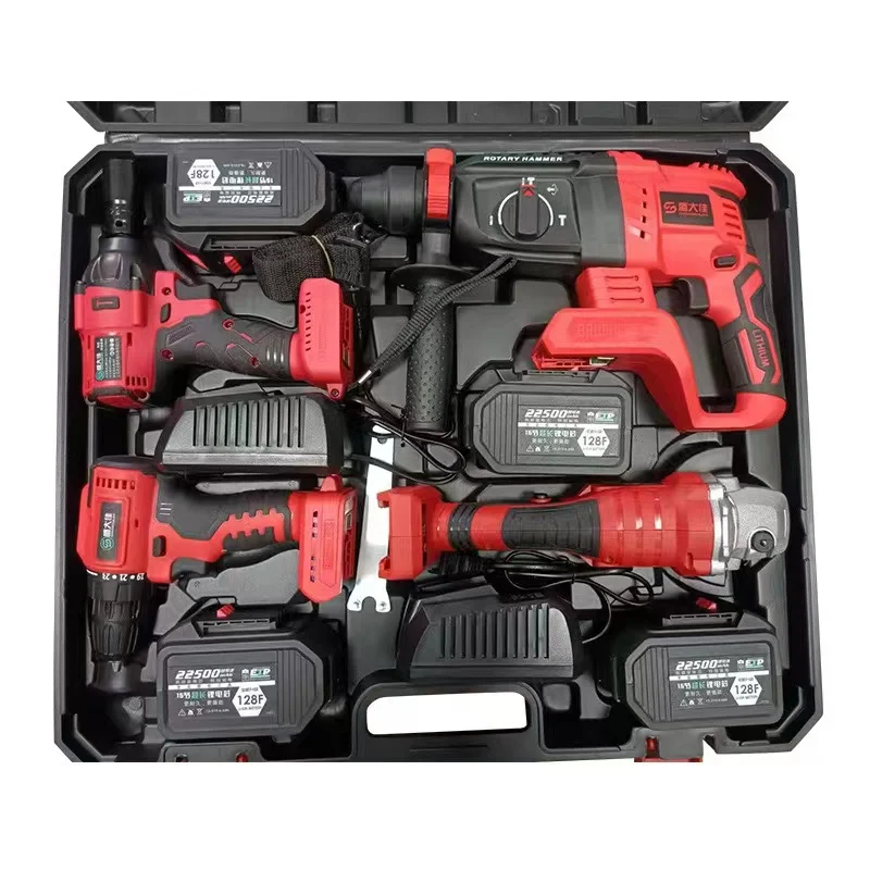 Factory wholesale 4 sets of 2 batteries  20V lithium ion battery electric impact drilling machine cordless electric tools set