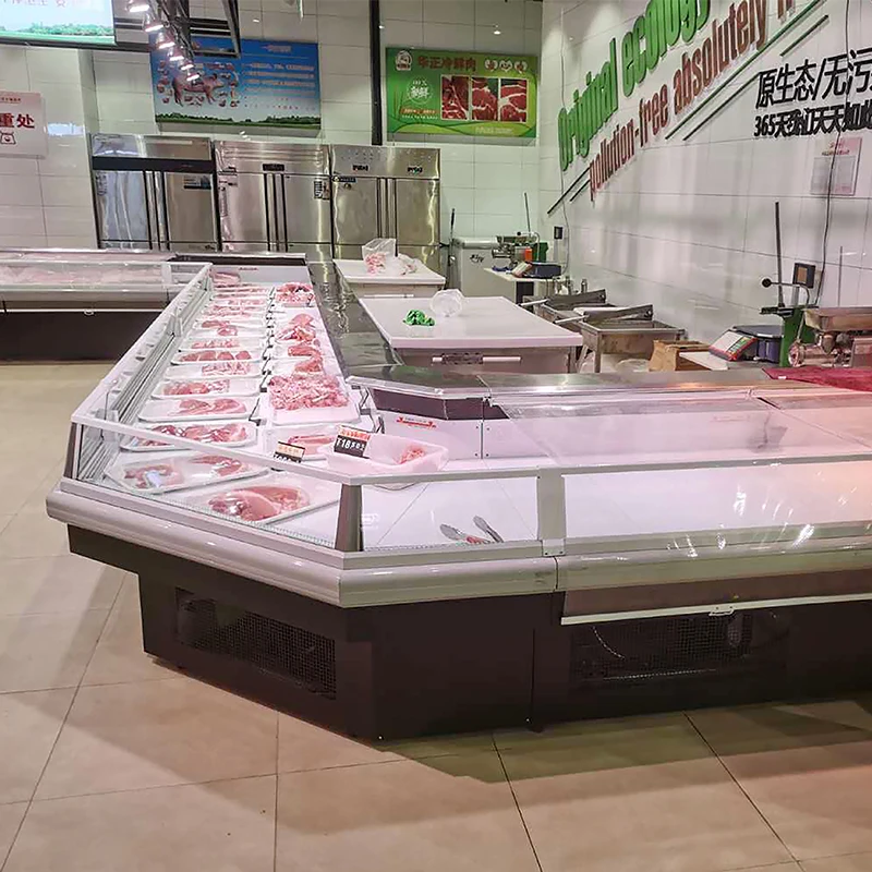 Fresh Meat Glass Door Display Cabinet with Horizontal Meat Cold Storage-Prepared Food Display Cabinet