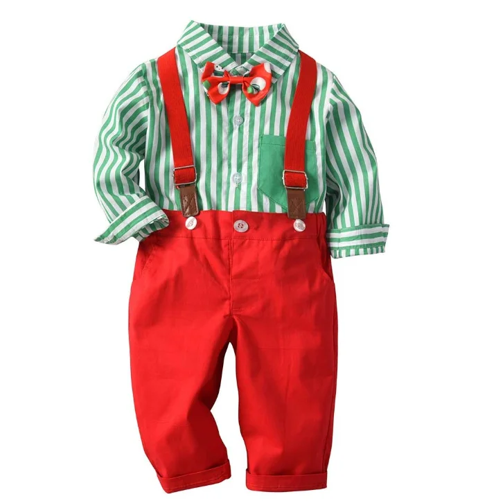 
 Рождественское платье для мальчиков смокинг галстук-бабочка рубашка и подтяжки джентльменский костюм на день рождения  