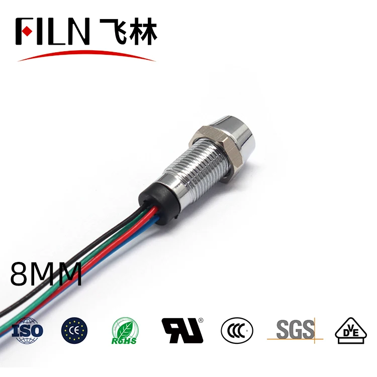 rgb tri color LED indicator light  three color pilot light signal lamp 8mm with 4 wires