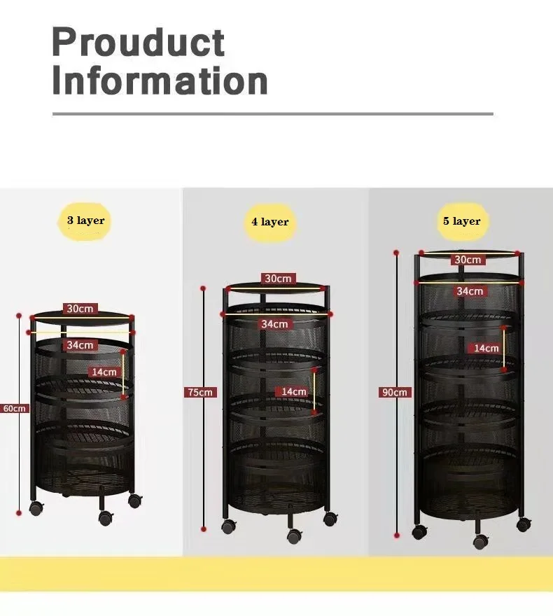Kitchen vegetable rack round movable multi-layer rotating vegetable basket storage rack household sundries fruit rack