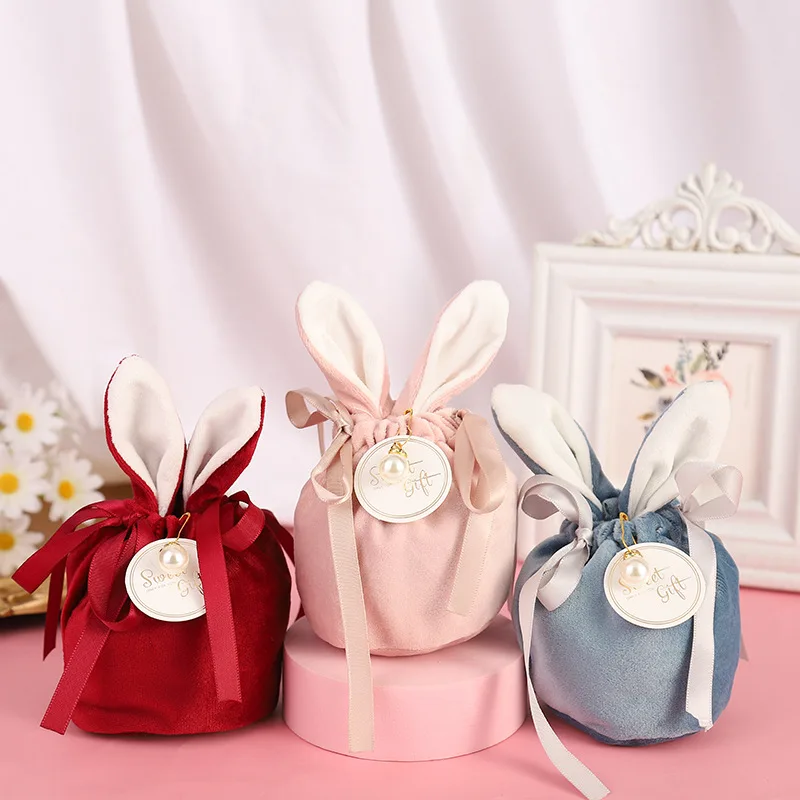 Velvet Easter Bags Cute Bunny Gift Packing Bags Dropshipping Rabbit Chocolate Candy Bags for Wedding Birthday Party Decoration