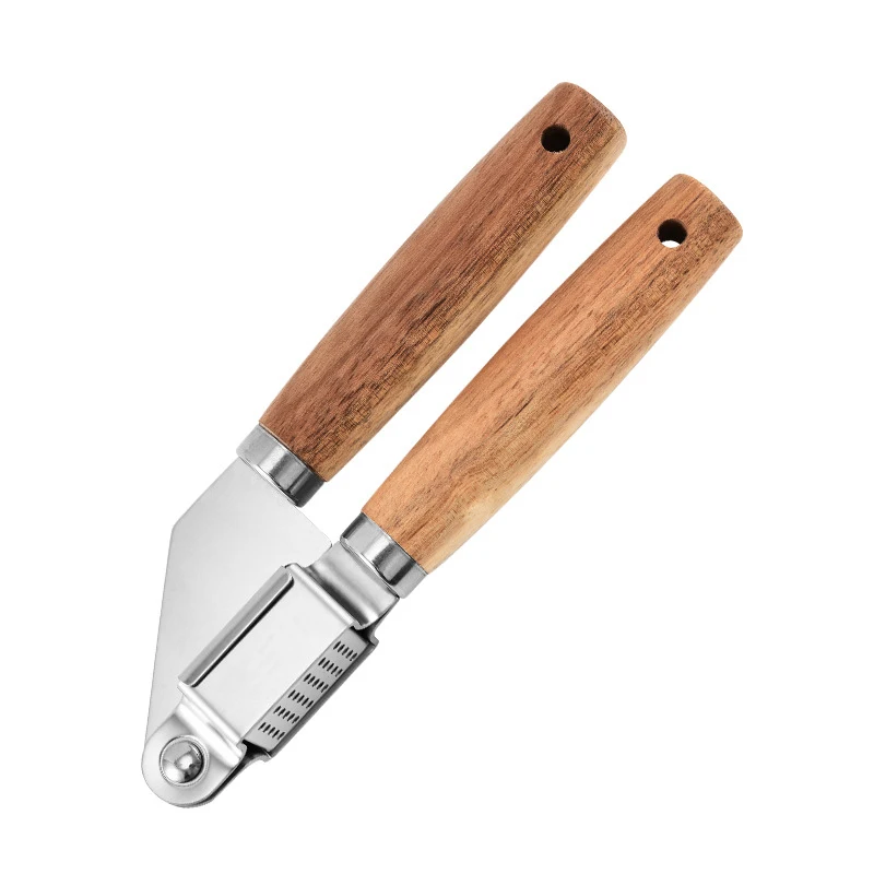 Stainless Steel Garlic Crusher Wooden Handle Manual Mincer Chopping Squeeze Masher Fruit Vegetable Tool Garlic Press
