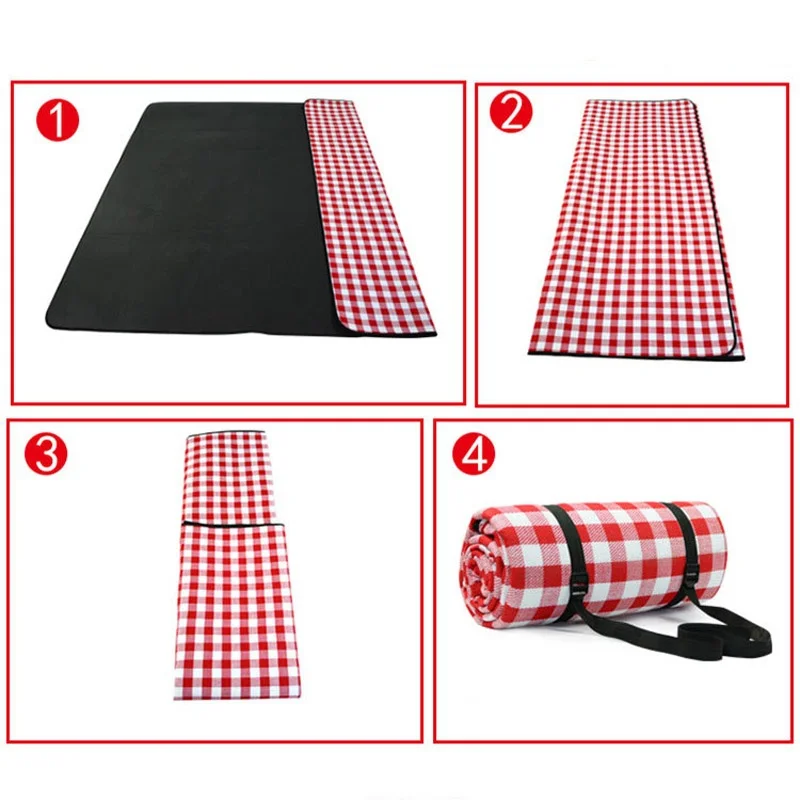 Sample Available Red White Plaid Outdoor Foldable Waterproof Picnic Mat Thicken Soft Portable Camping Travel Beach Blanket