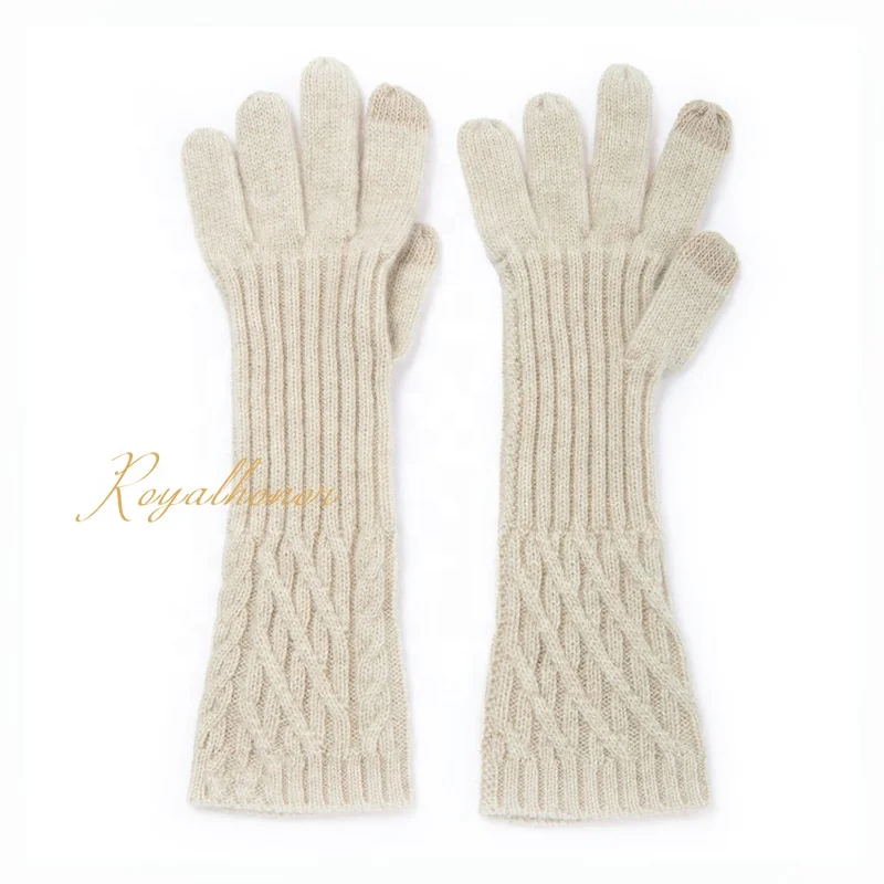 100% Cashmere Long Knitted Pashmina Gloves 2021 Hot Sale Long Warm Wool Women Winter cashmere gloves & mittens