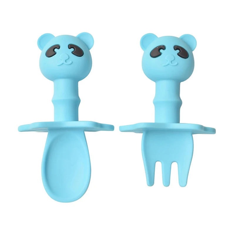 Baby silicone licking fork spoon baby training predator fork spoon short handle learn to molar artifact silicone soft fork spoon