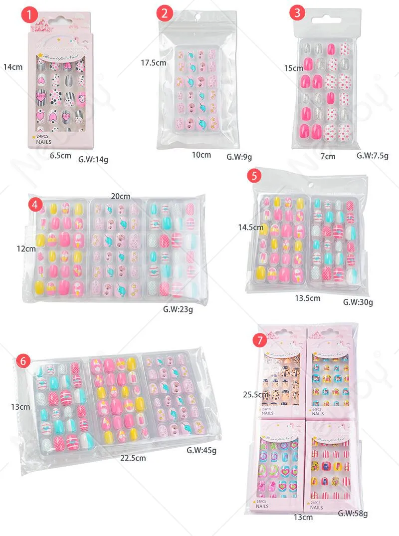 Hot sale kid nail 24 Pcs Harmless Fingernail Press On False Nails Full Cover Cute Child Artificial Short Nail Tips