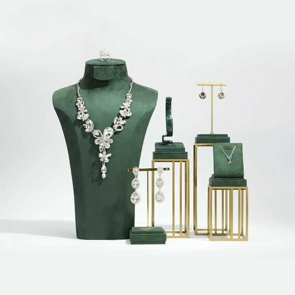 Custom Logo Color Jewelry Display Set PU Velvet Microfiber Cabinet Window Jewelry Display Props