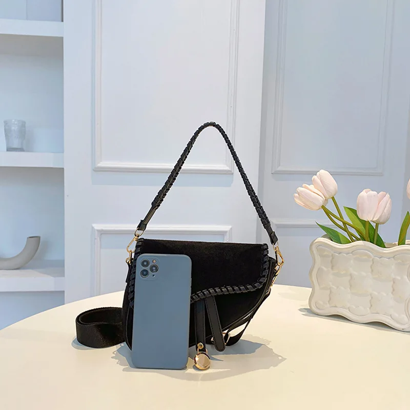 women fashion minimalist new Korean style retro handbags wide shoulder strap crossbody braided saddle bag